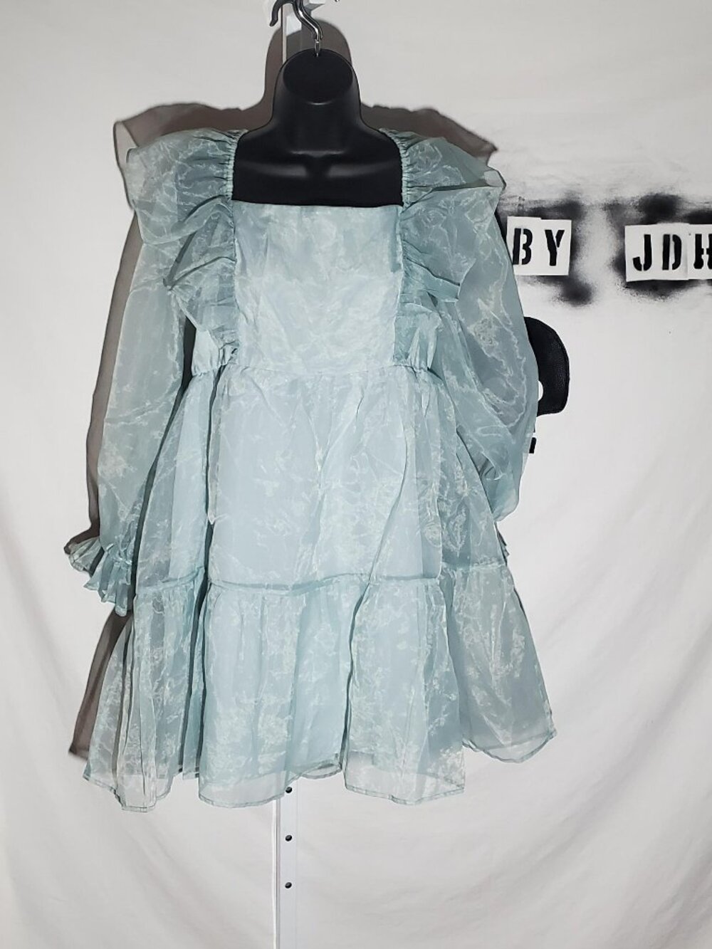 Eloquii Sheer Ruffle Long Sleeve Mini Dress Sz 14
